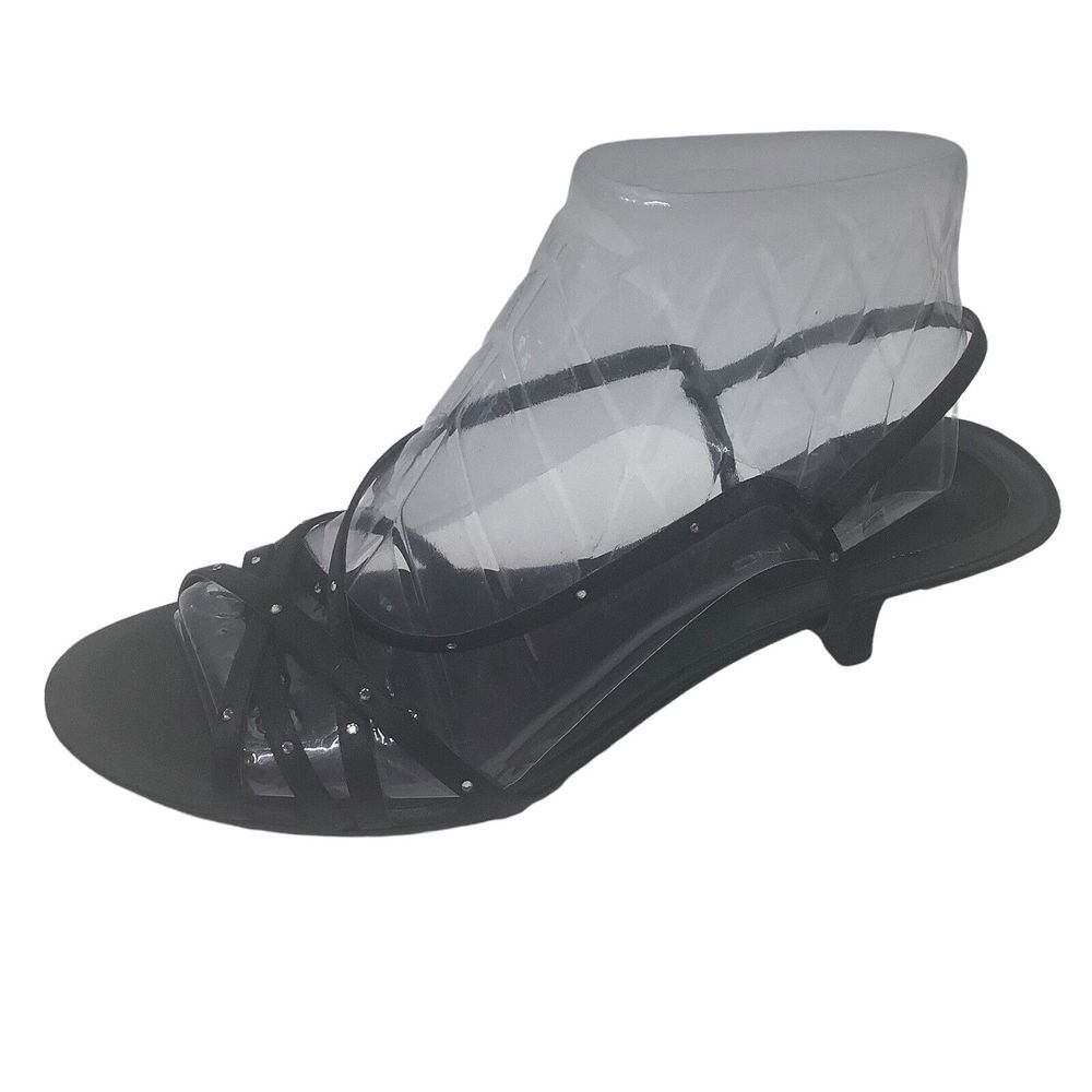 Bandolino Dressy Strappy Sandal Size 9.5 M Black Fabric‎ with Rhinestones Womans